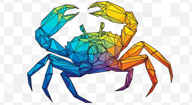 Colorful Rainbow Polygonal Crab Side View.