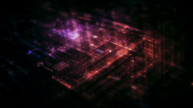 Futuristic digital data network with glowing cyber interface grids and dynamic light streams representing artificial intelligence, cybersecurity, fintech systems, blockchain infrastructure, and cloud 