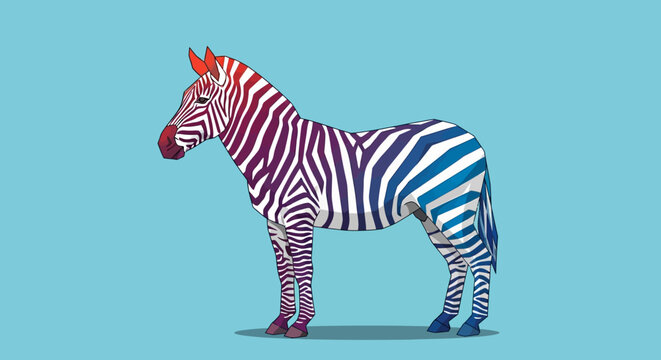 Colorful zebra standing alone profile.
