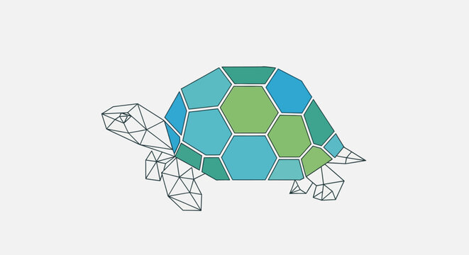 Geometric turtle with colorful mosaic shell.