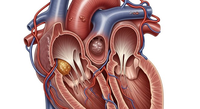 Detailed human heart anatomy illustration.