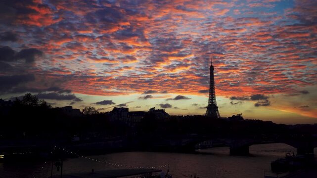 Paris Eiffel Tower in France at sunset