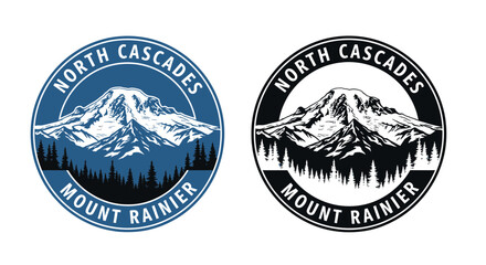 North Cascades Mount Rainier Logo - Blue and Black Round Emblem © din