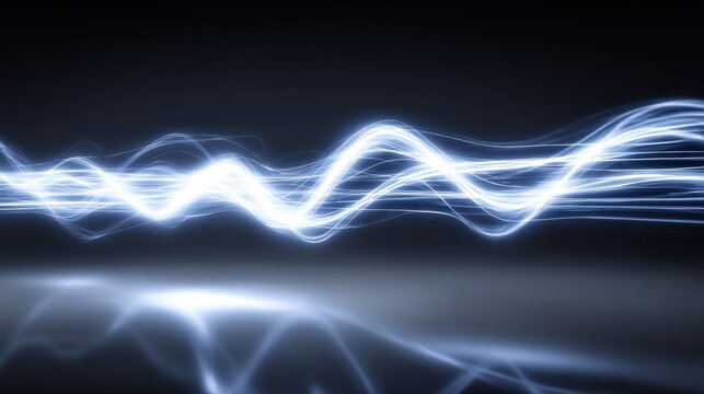 Abstract Blue Light Wave Energy Flowing on Dark Background