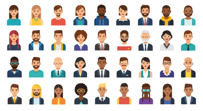 Diverse Group of People Avatars, Flat Design, Representing Variety of Individuals