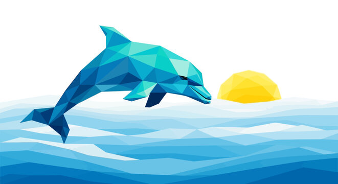 Low Poly Dolphin Jumping Out Water.