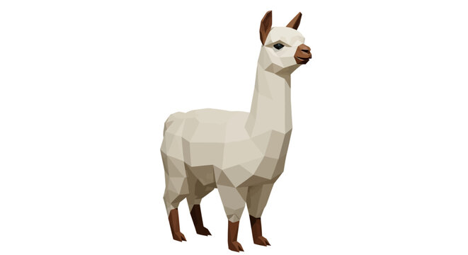 Low Poly White Llama Standing Alone.