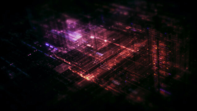 Futuristic digital data network with glowing cyber interface grids and dynamic light streams representing artificial intelligence, cybersecurity, fintech systems, blockchain infrastructure, and cloud 