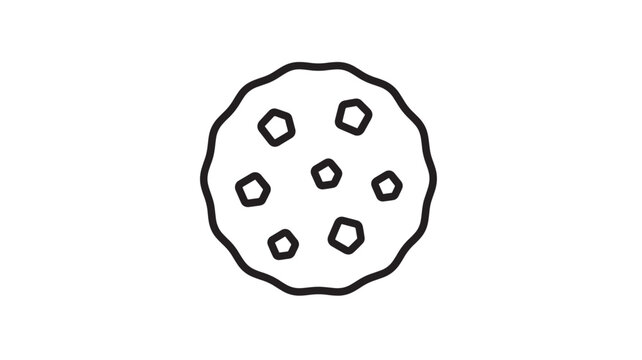 Cookie icon with abstract polygon chips inside a simple outline on a white background, representing a sweet baked treat.