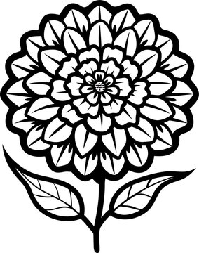 Marigold line art vector icon black and white, white background