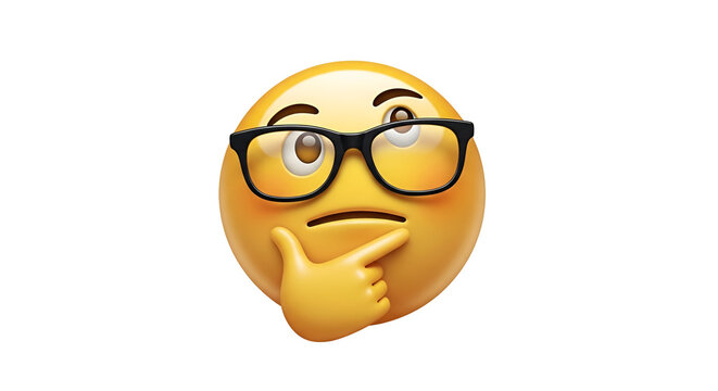 Thinking face emoji with glasses yellow black background