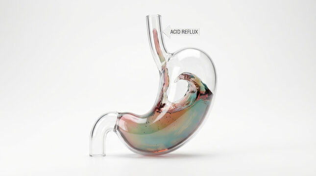 Glass stomach acid reflux pain gerd digestion medical concept anatomy health problem disease discomfort