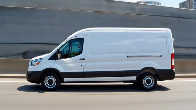 White van driving on highway