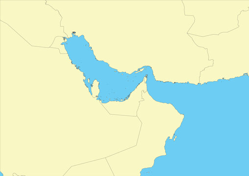 Persian Gulf Vector Map with Regional Borders and Coastlines. Iran war