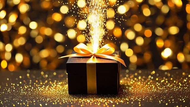 Gift box with golden sparkles