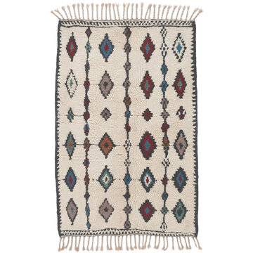 Moroccan Berber wool rug with tribal geometric symbols and flat woven texture on transparent background