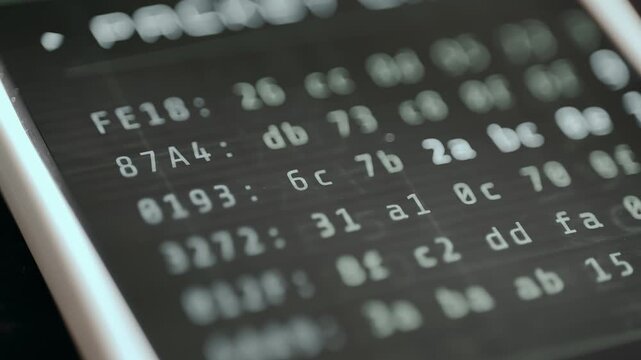 Hexadecimal data, memory addresses followed by pairs of hexadecimal digits