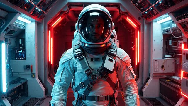 Astronaut in a space station module