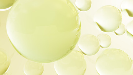 yellow liquid bubbles macro science 3d illustration