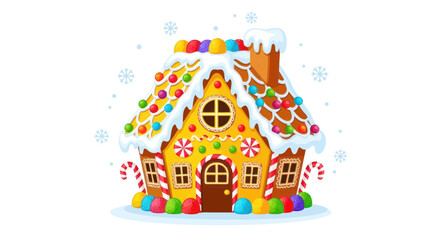 Obraz premium Colorful Gingerbread House with Snow and Candy Canes - Christmas Holiday Decoration