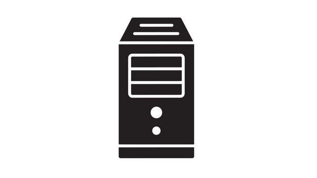 Computer tower icon with vents and buttons, representing desktop hardware for digital processing and data storage.