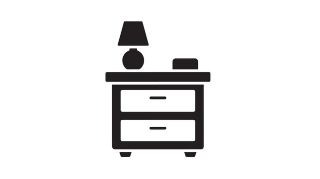 Nightstand with lamp and a book icon, simple minimalist design with two drawers and legs. featuring bedside table, furniture, illustration with