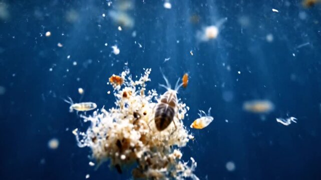 Microscopic Plankton and Marine Snow in Deep Blue Ocean