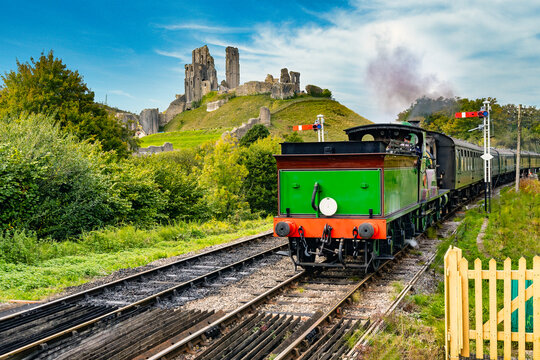 Steam Train at Corfe Castle Station