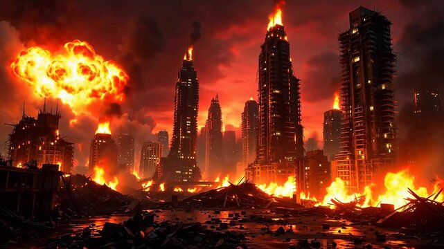 Destruction of a burning city