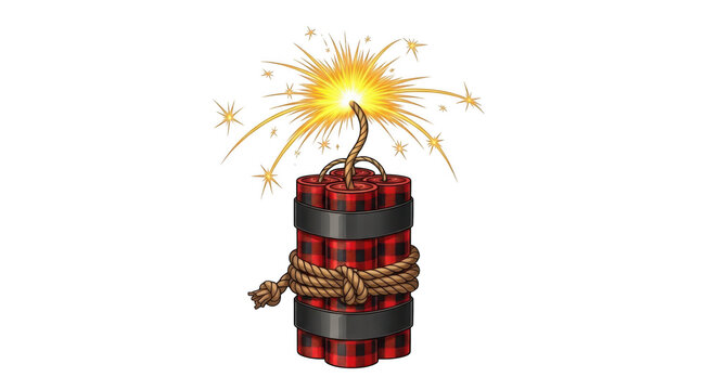 A red plaid dynamite stick with a fuse