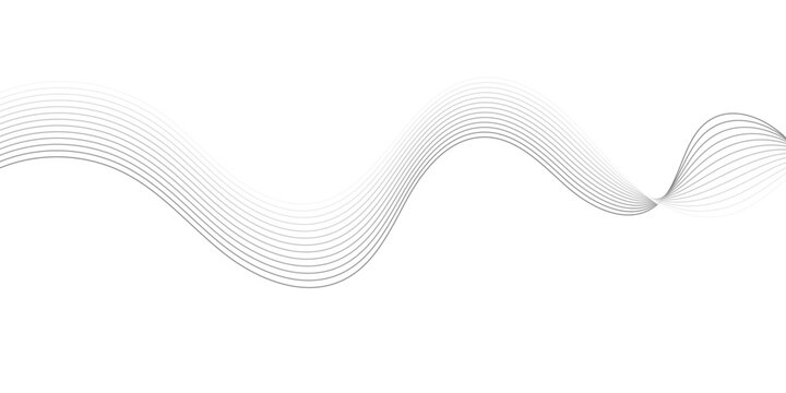 An abstract background featuring a series of thin, undulating, grayscale lines that create a dynamic wave pattern across a white canvas, suggesting sound waves or data flow.	