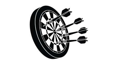 A black dartboard with multiple darts hitting the target silhouette © Nazrul