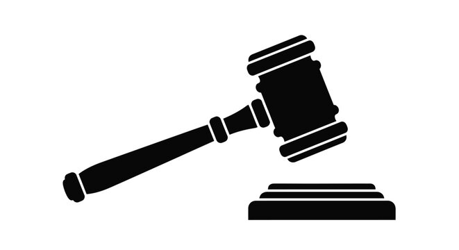 A black silhouette of a gavel and sounding block silhouette