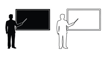 Teacher presenting at a blackboard and whiteboard contrasting views silhouette © Nazrul