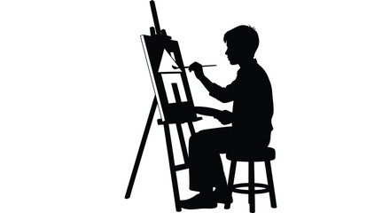 Young artist painting at an easel a striking black silhouette © Nazrul