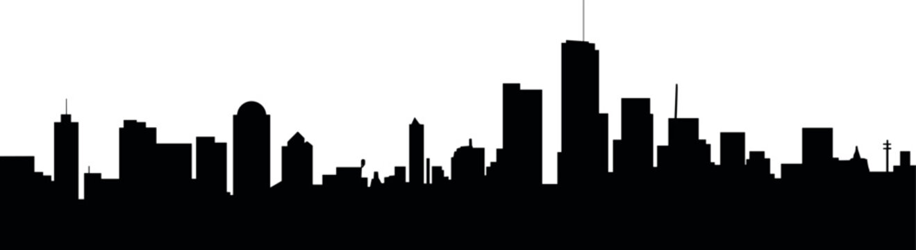 Dallas city skyline silhouette featuring downtown skyscrapers urban architecture modern black vector illustration isolated on white background clean design