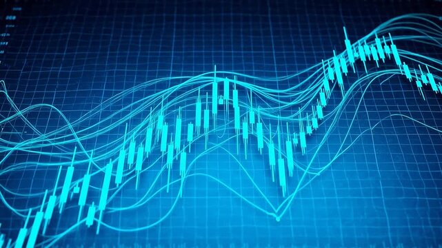 Blue financial chart with candlesticks