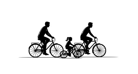 Fototapeta premium Minimalist family cycling silhouettes vector with parents and children riding bicycles in clean modern style
