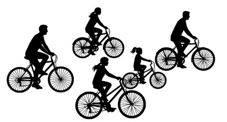 Obraz premium Dynamic family cycling silhouettes vector with playful motion poses and diagonal composition design