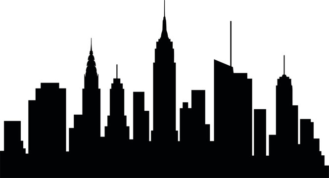 New York City skyline silhouette with Empire State Building and Chrysler Building, Manhattan urban cityscape in clean minimal illustration design style