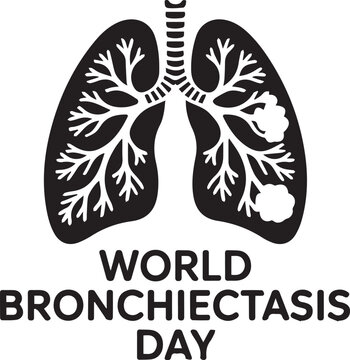 Black and white for bronchiectasis day with lungs and text bronchial tubes medical symbol des