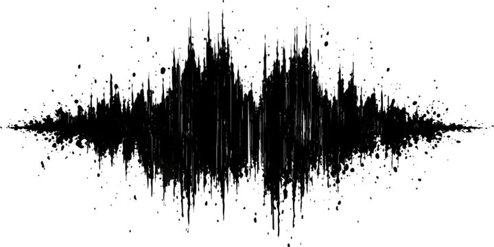 Dirty black ink splat and grunge paint splatter texture with a liquid brush spray drip and vector illustration blot element on a white background silhouette