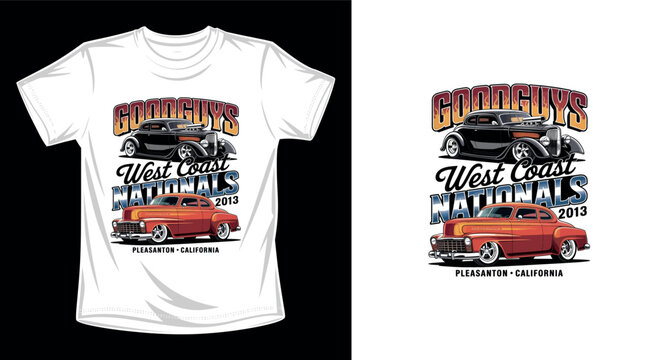 Goodguys west coast nationals 2013, pleasanton california graphic vector art t-shirt design print template, two classic cars hot rod show event