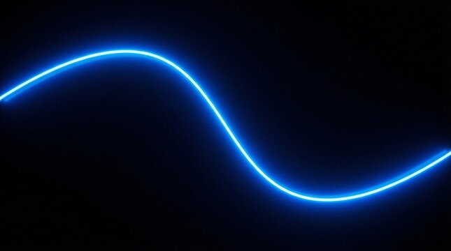 Vibrant electric blue neon glowing sine wave on a dark background, depicting abstract sound frequency, digital data transmission, or modern technological energy flow