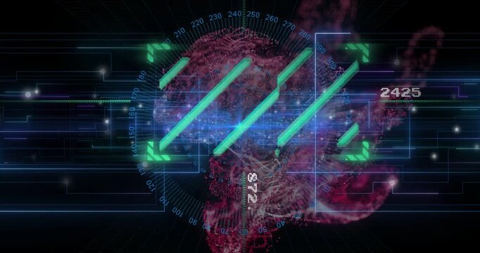 Initiating HUD scanning locking onto red-pink cloud at console, with five cyan bars, green brackets