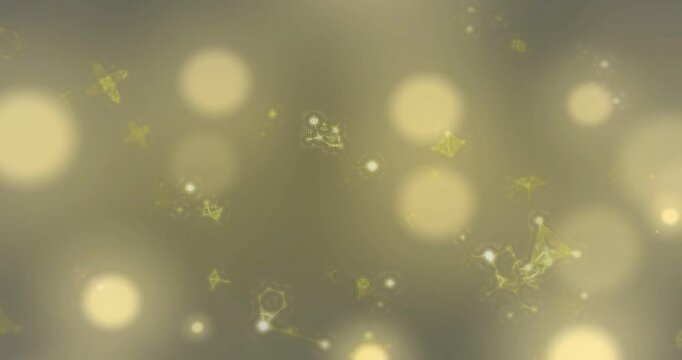 Animated golden orbs and star particles drifting on play, pulsing to form calm design backdrop