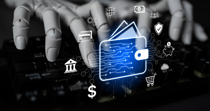 Modern mobile banking concept featuring secure digital wallet interface, contactless NFC payment, and money transfer. Represents safe user financial buy transactions in a cashless society. Corpus