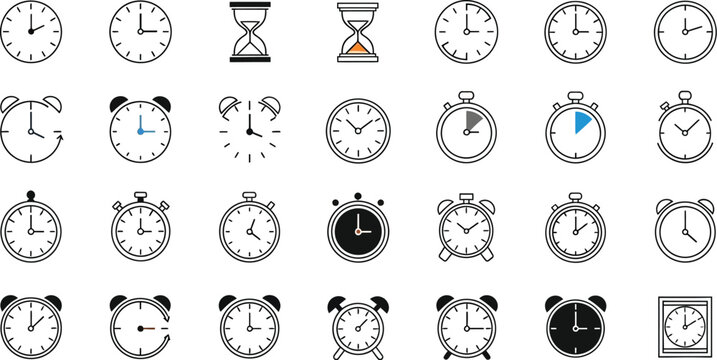Collection of Time Icons and Clocks