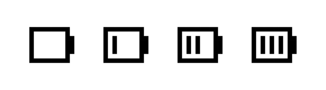 Retro Pixelated Battery Status Indicator Set, Vector illustration.