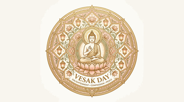 Vesak Day Illustration with Buddha and Mandala Pattern